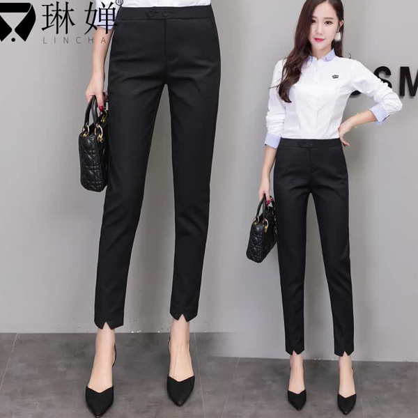 Casual pants female trousers 2022 spring and autumn new nine -point straight professional work black small pants children plus velvet winter