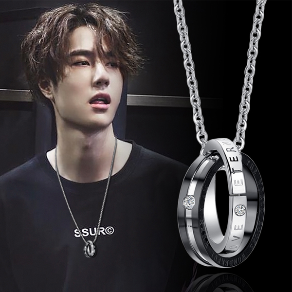 Ring necklace Men's tide niche hip -hop titanium steel pendant men's personality simple versatile couple sweater chain accessories
